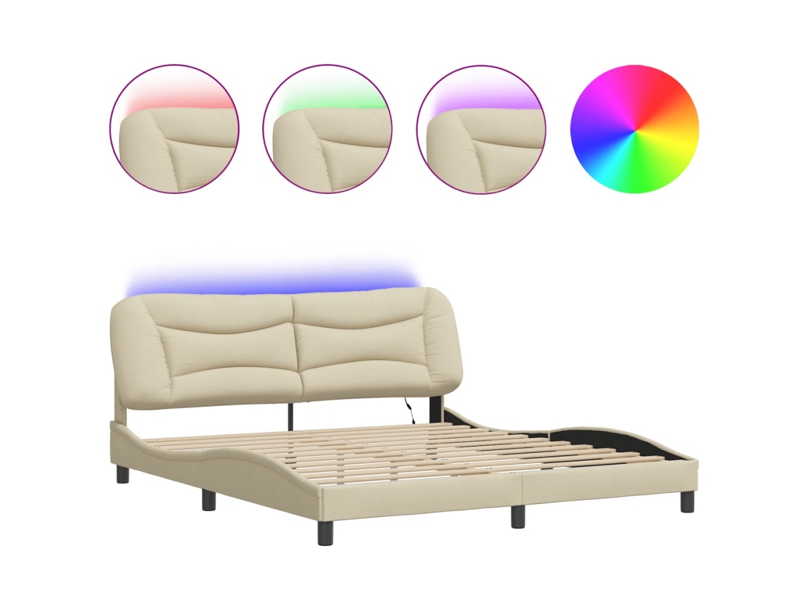 Estrutura de Cama com Led sem Colchão 180x200 cm Tecido Creme MAISON EXCLUSIVE