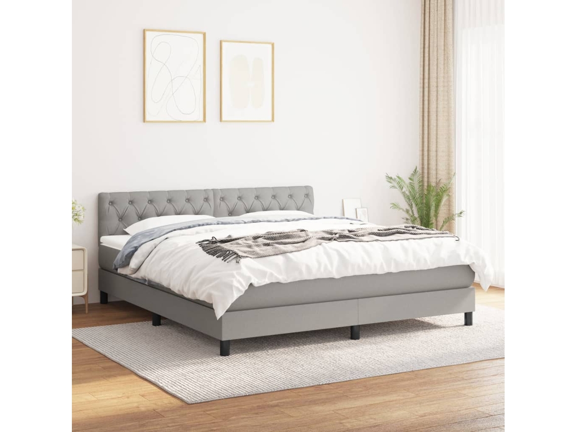 Cama Com Molas/colchão 160x200 Cm Tecido Cinzento-claro