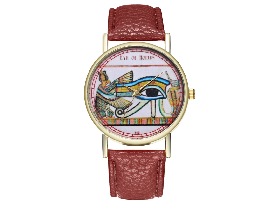 Relógio de quartzo casual unissex com pulseira de couro PU marrom.