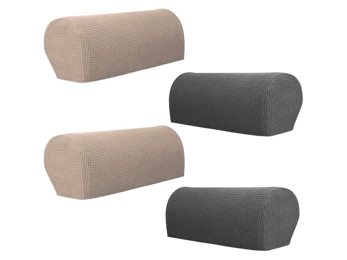 4 Capas Para Reposabrazos De Sofá De Poliéster Elástico Protectoras Para Sala Y Dormitorio Gris Y Caqui