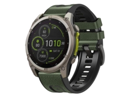 Bracelete para Garmin em couro e silicone com liberação rápida e fivela de aço preta verde exército (26mm)