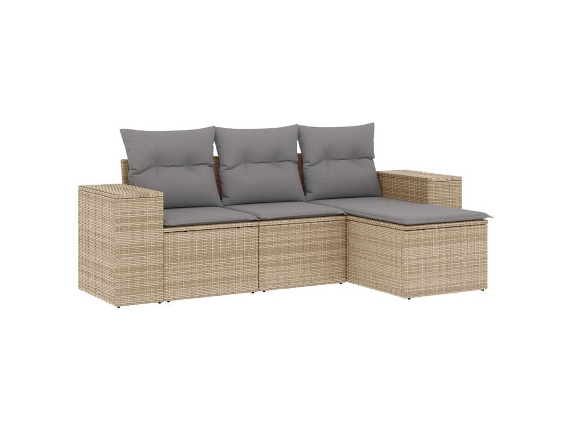 Conjunto de 4 sofás de jardim com almofadões Vime Pe Bege MAISON EXCLUSIVE (4 peças)
