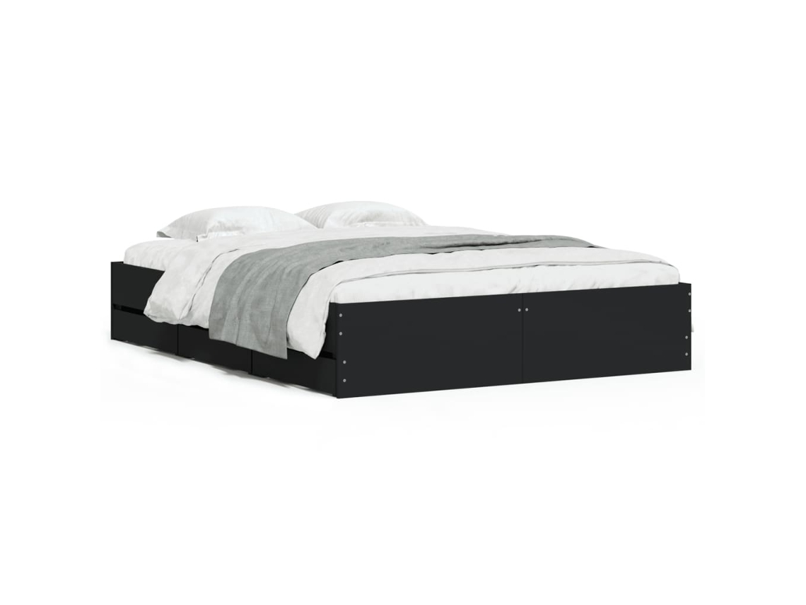 Estrutura de Cama com Gavetas Derivados de Madeira Preto MAISON EXCLUSIVE 140x200 cm