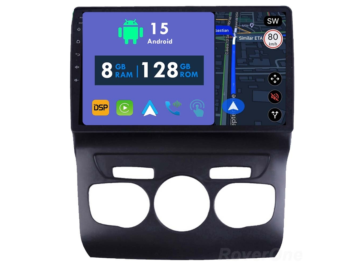 Auto Rádio Carro Bluetooth Autoradio 8GB RAM 128G ROM CarPlay Navegação GPS Ecrã Táctil RoverOne para Citroen C4 2 B7 2013-2016  