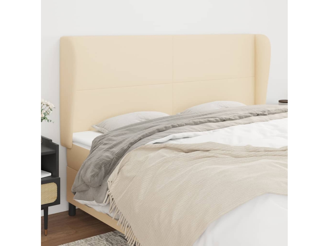 Vidaxl Cabeceira De Cama C/ Abas Tecido 203x23x118/128 Cm Creme