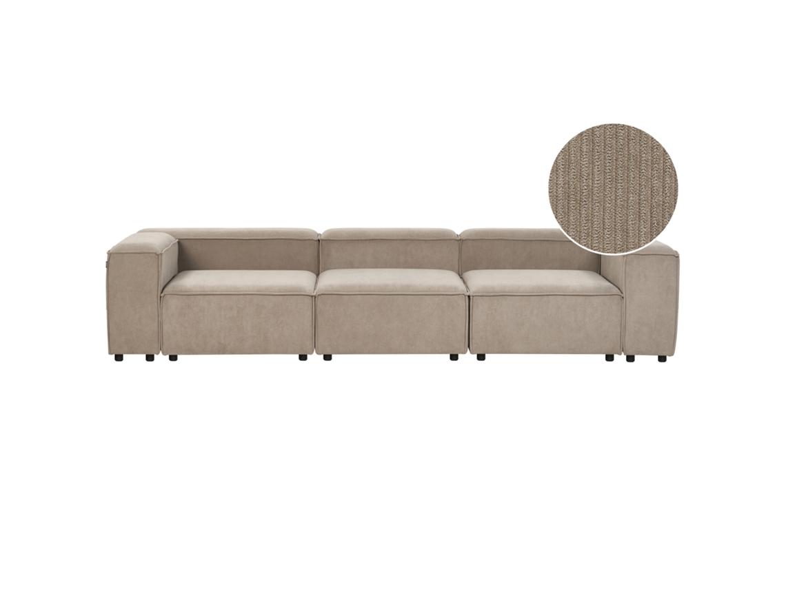 Sofá Modular de 3 Lugares BELIANI Ardal de Bombazine Castanho Claro 328x120x68