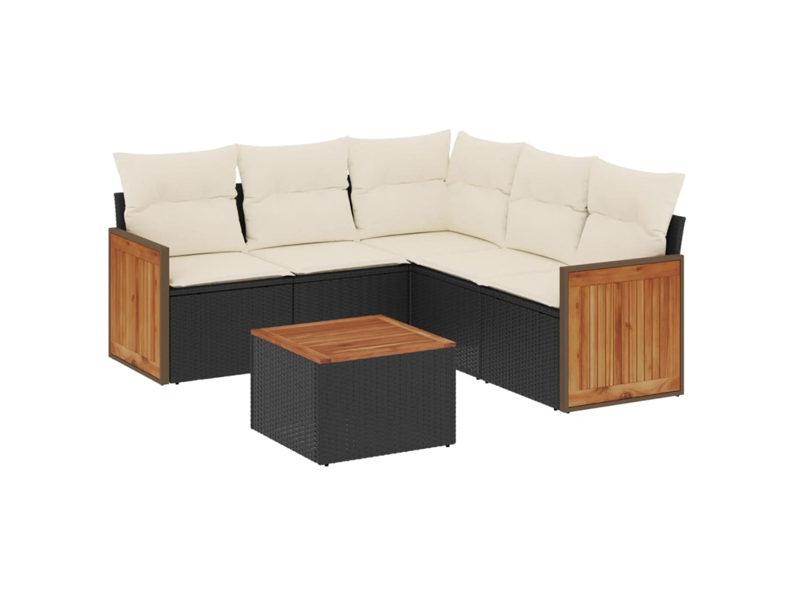 Conjunto Sofás de Jardim 6 Pcs com Almofadões Vime Pe Preto MAISON EXCLUSIVE (6 pcs)