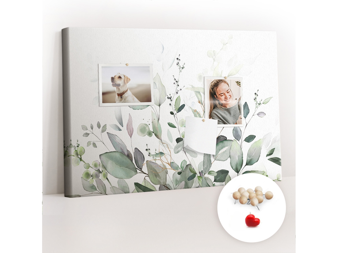 Quadro De Cortiça Com Impressão Plantas E Folhas Para A Sala De Estar Espelharte (60x40 Cm)