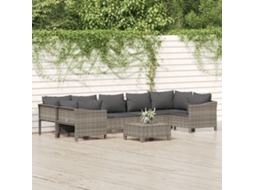 Vidaxl 8 Pcs Conjunto Lounge De Jardim C/ Almofadões Vime Pe Cinzento