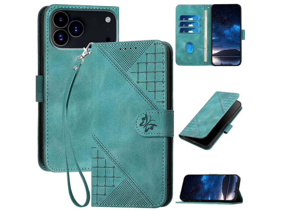 Yx0080 Capa De Celular De Couro Com Padrão De Borboleta Em Relevo E Cordão