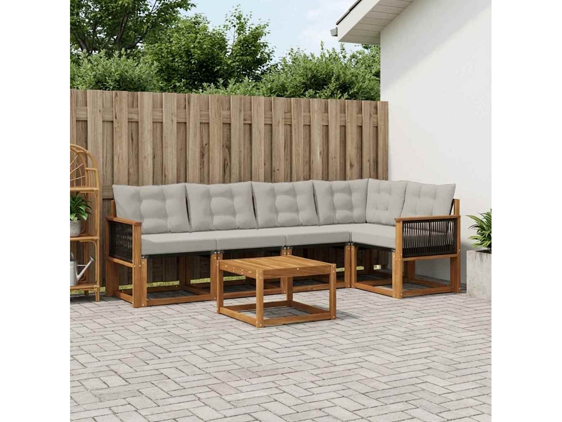 Vidaxl Conjunto De Sofás Para Exterior 6 Pcs Natural E Cinzento-claro