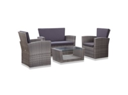 Vidaxl 4 Pcs Conjunto Lounge De Jardim C/ Almofadões Vime Pe Cinzento