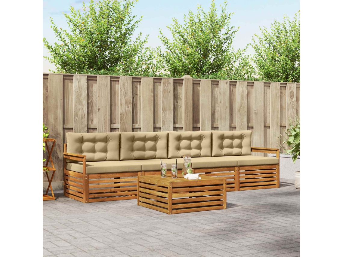 Vidaxl Conjunto De Sofás Para Exterior 5 Pcs Natural E Bege