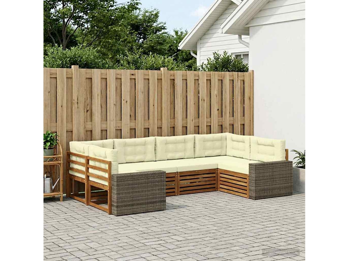 Vidaxl Conjunto De Sofás Para Exterior 6 Unid. Natural E Creme