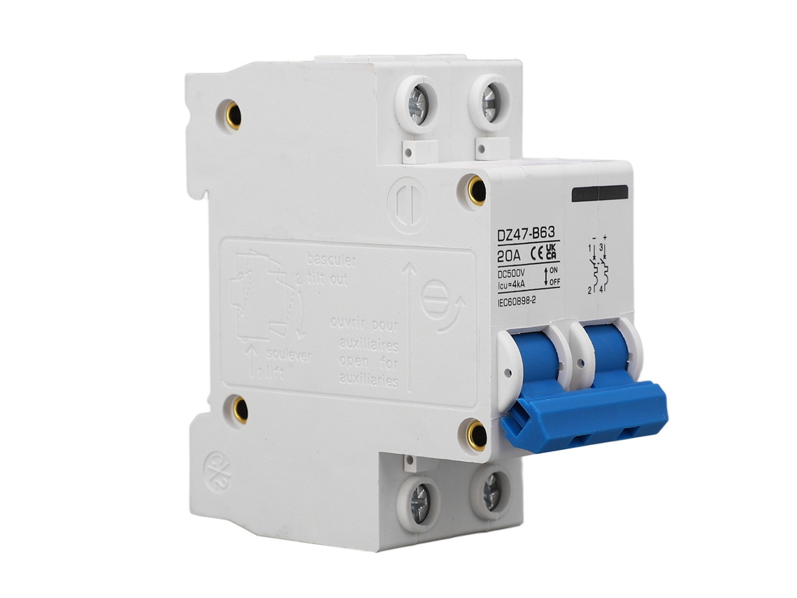 Disjuntor Veloriskku DC 2p Tipo B para Sistema Solar Fotovoltaico 500V 20A