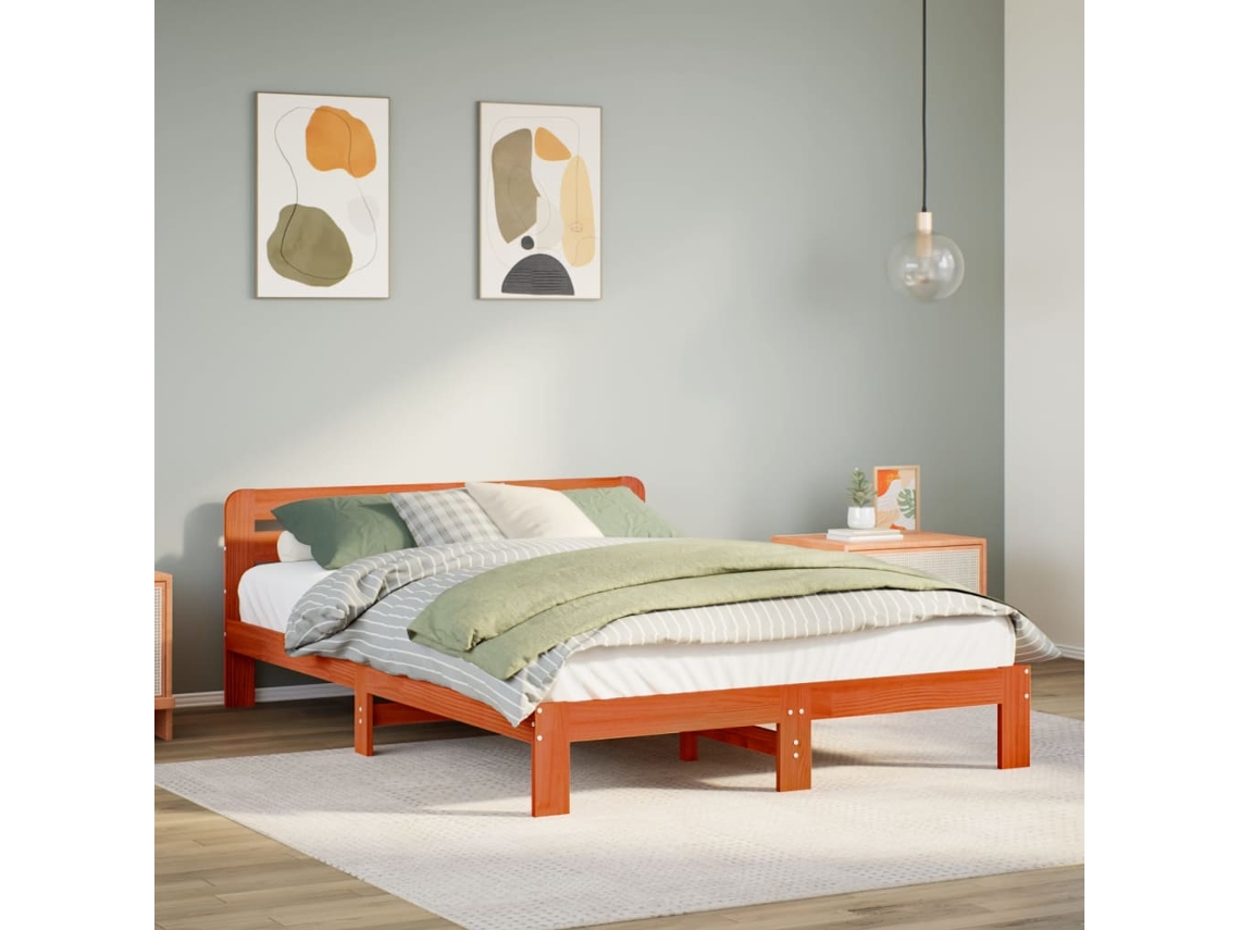 Vidaxl Cama Sem Colchão 120x190 Cm Madeira Pinho Maciça Castanho-mel