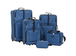 Vidaxl 5 Pcs Conjunto Malas De Viagem Tecido Azul