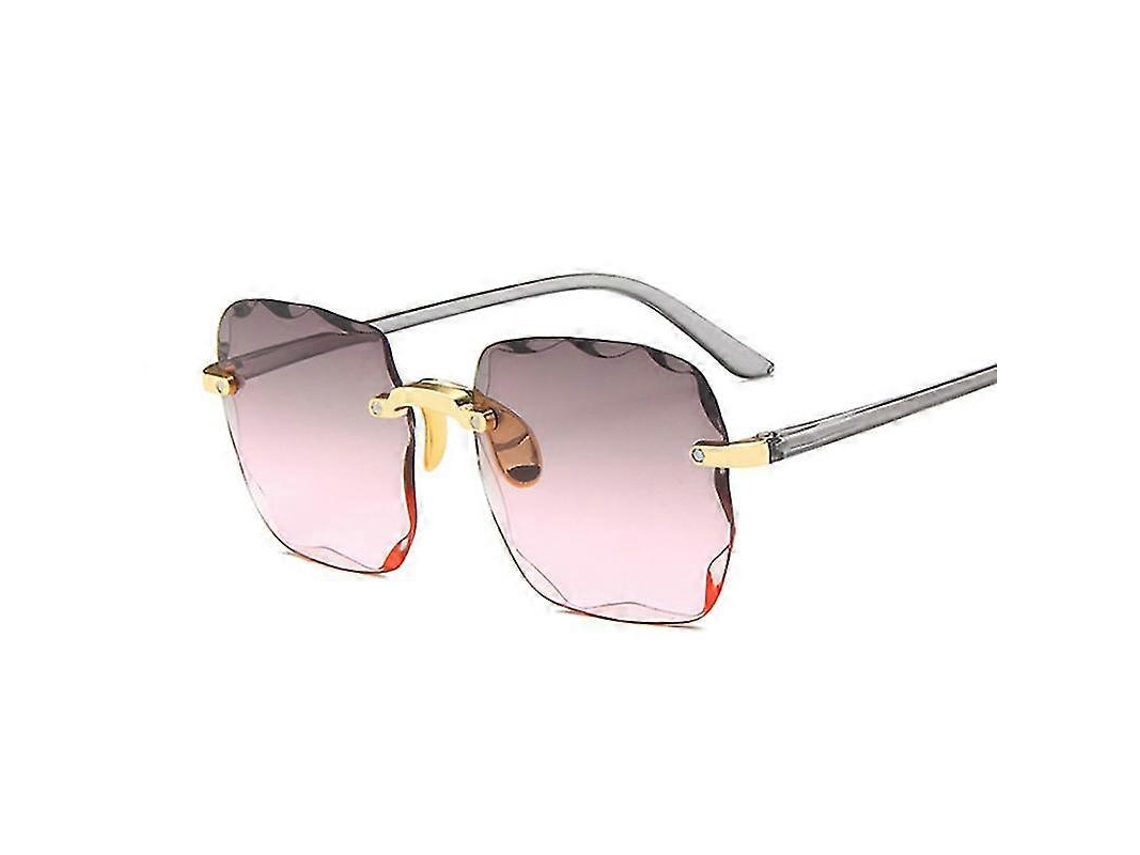 Óculos de Sol Feminino Quadrado, Marca Grife, Semi Aro, Degradê, Cut Glasses, Semi Armação, Cinza, Rosa