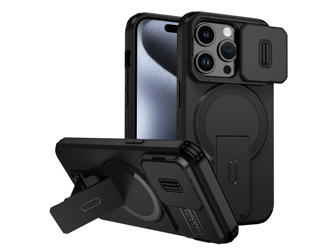 Capa Com Suporte Magsafe Para Iphone 15 Pro - Abertura Deslizante Com Proteção De Câmara
