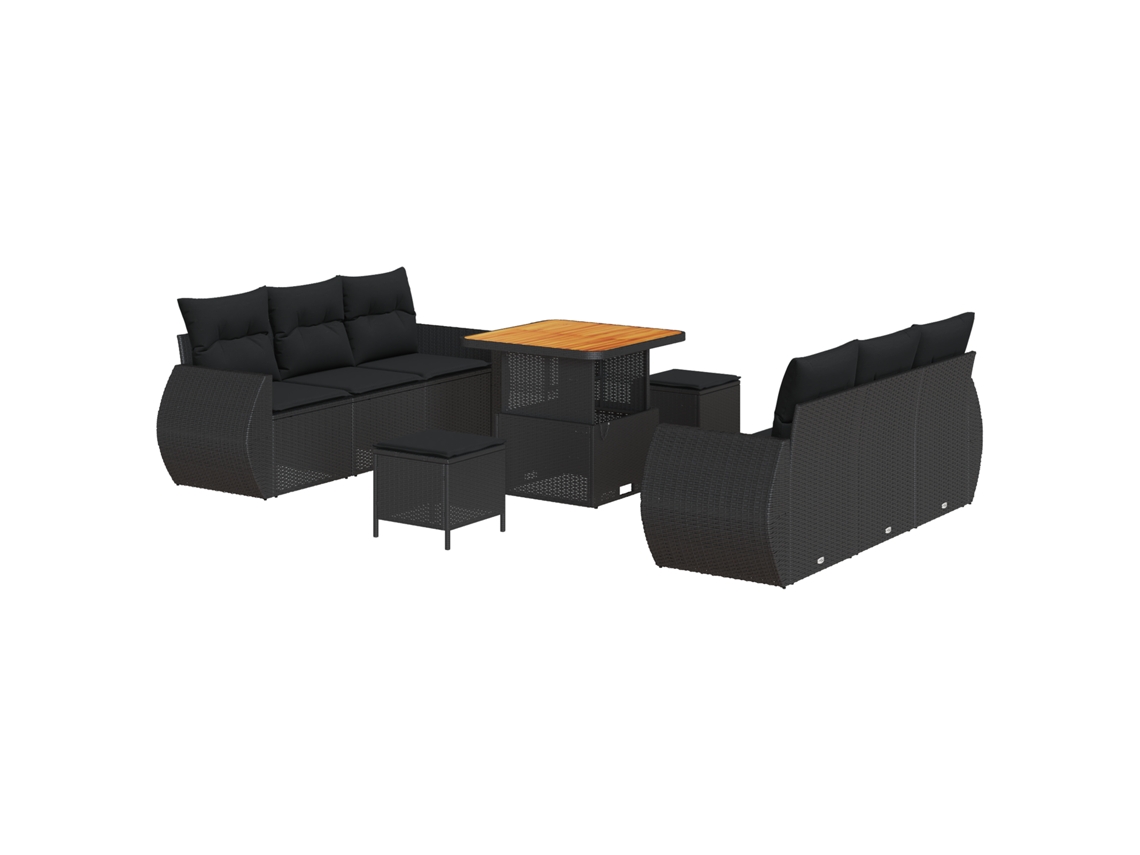 Conjunto 9 Móveis De Jardim Vidaxl Preto Vime Pe (80 X 80 X 71 Cm)