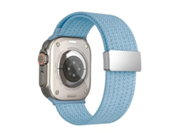 Bracelete Para Apple Watch 46/49/45/44mm - Nylon Elástico 4 Fios Com Fecho Magnético Cor Única Azul Claro