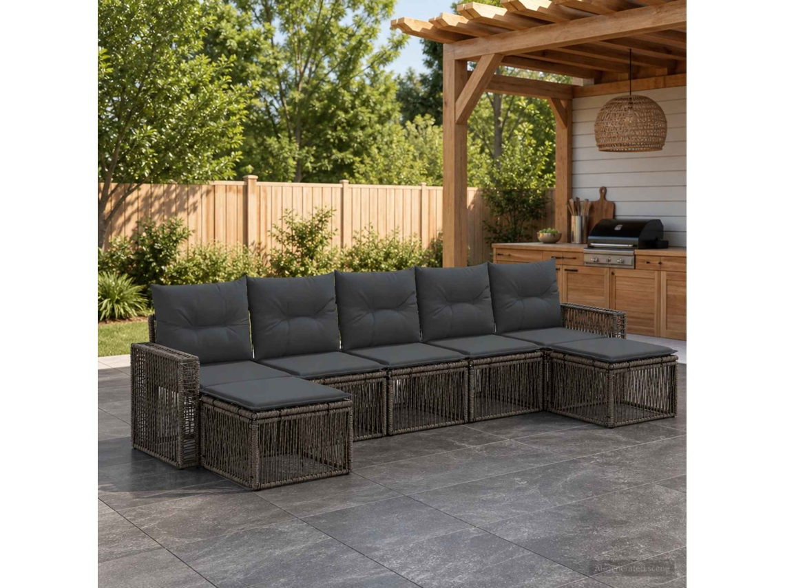 Vidaxl Conjunto De Sofá De Jardim 7 Unid. Cinza E Cinza Escuro Vime Pe