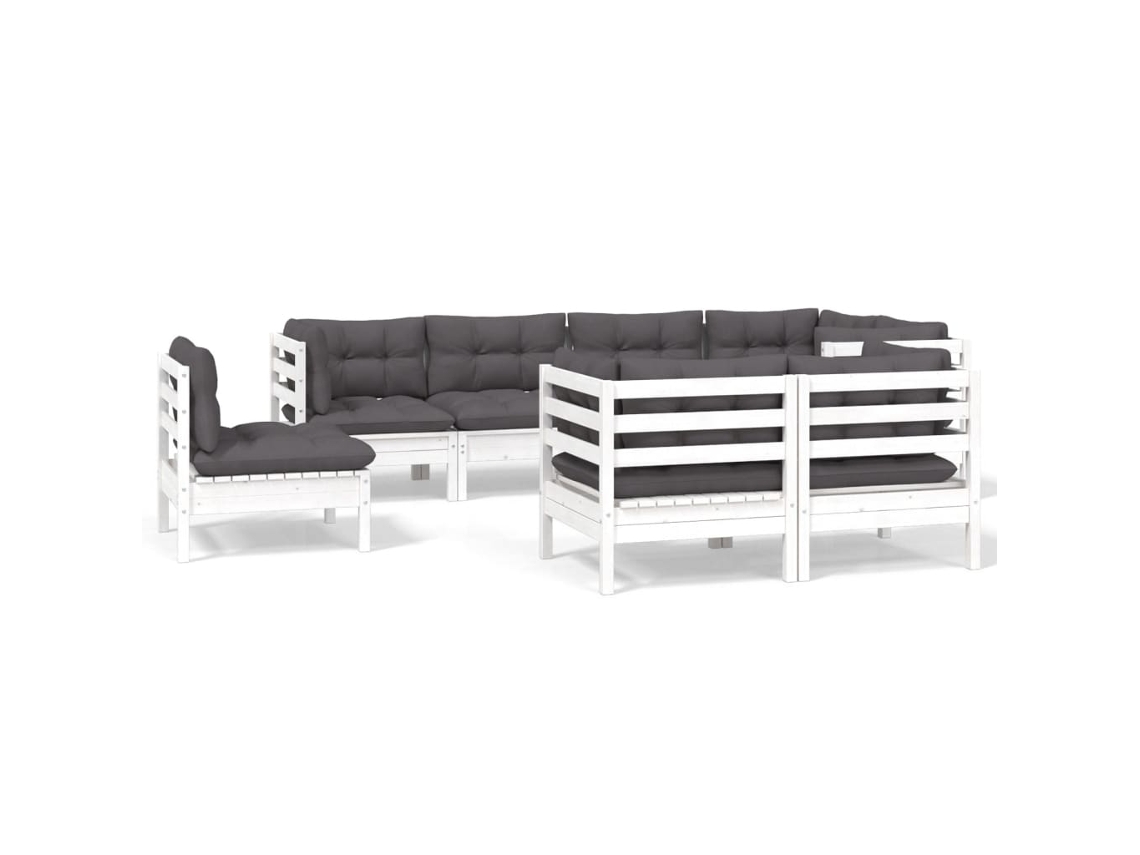 Conjunto de 8 Lounge Jardim com Almofadas Pinho Maciço Branco MAISON EXCLUSIVE