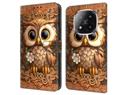 Capa Para Xiaomi Redmi Note 14 Pro 5g Com Compartimento Para Cartão, Estampa Em Couro Pu Flexível, Coruja Vermelha