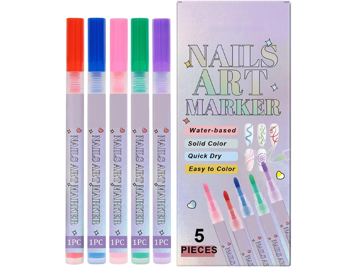Conjunto de potes para esmalte, marcadores de olho, ferramenta de manicure com desenhos, secador.