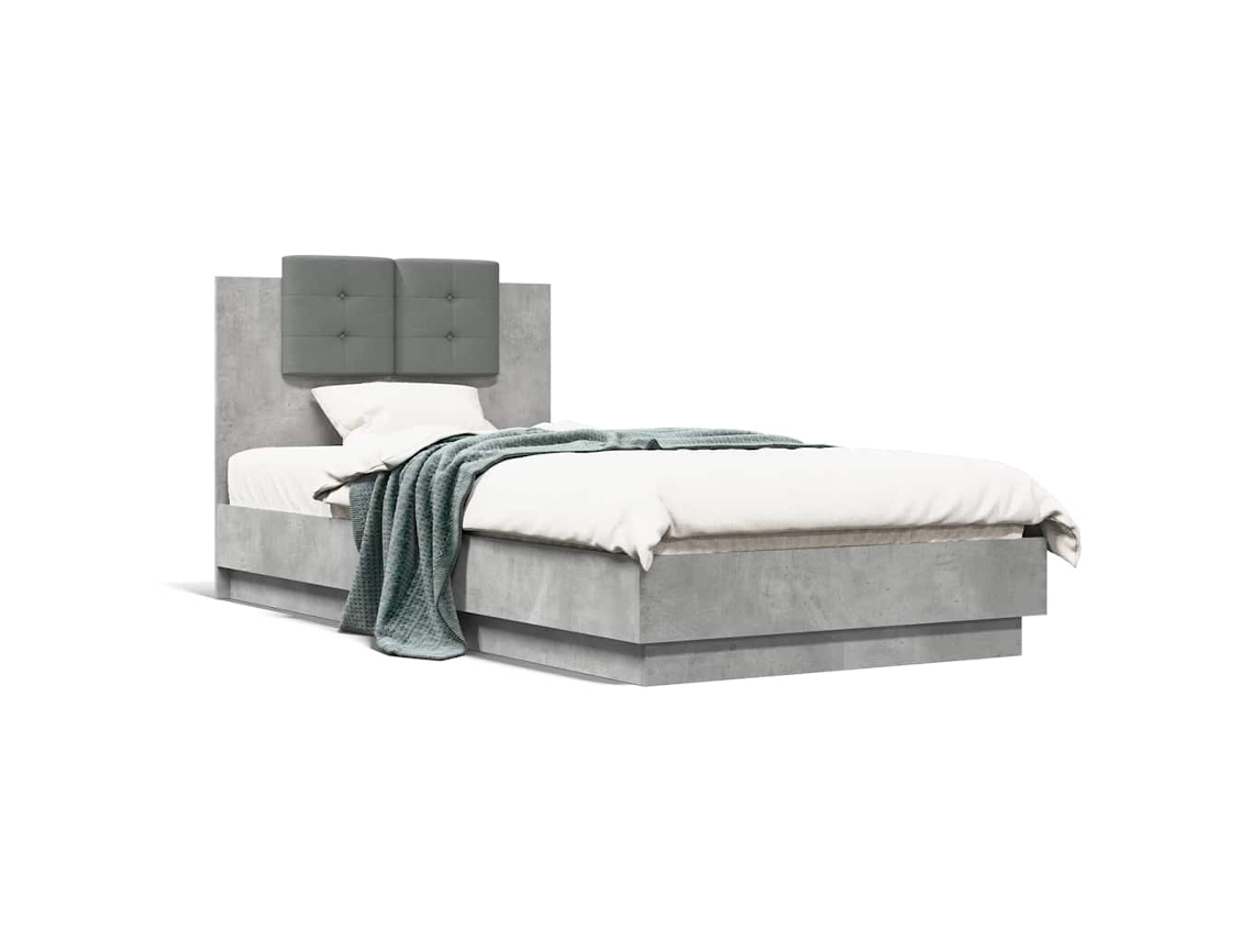 Vidaxl Estrutura De Cama C/ Cabeceira/luzes Led 75x190cm Cinza Cimento