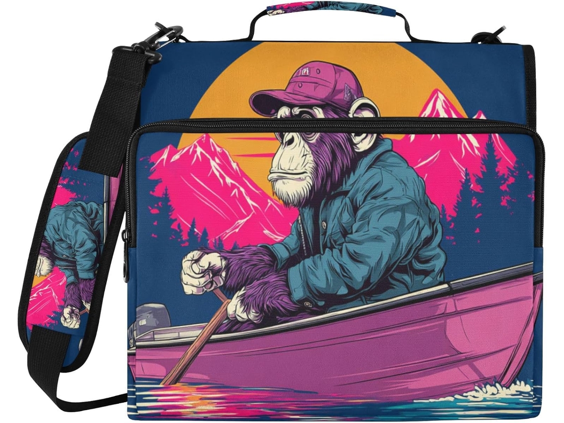 Fun School Pasta With Alasca Chimpanzee Print, Navy Blue, With 3 Rings, 8cm, Extra Bags, Alça
