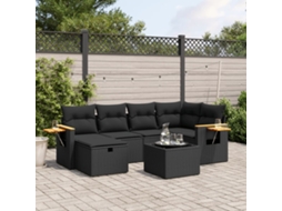Vidaxl 7 Pcs Conjunto De Sofás P/ Jardim C/ Almofadões Vime Pe Preto