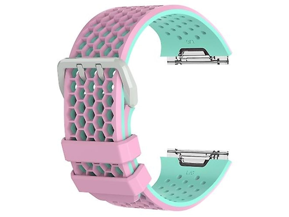Pulseira Lalamoli Fitbit Ionic, silicone bicolor com fivela rosa e verde