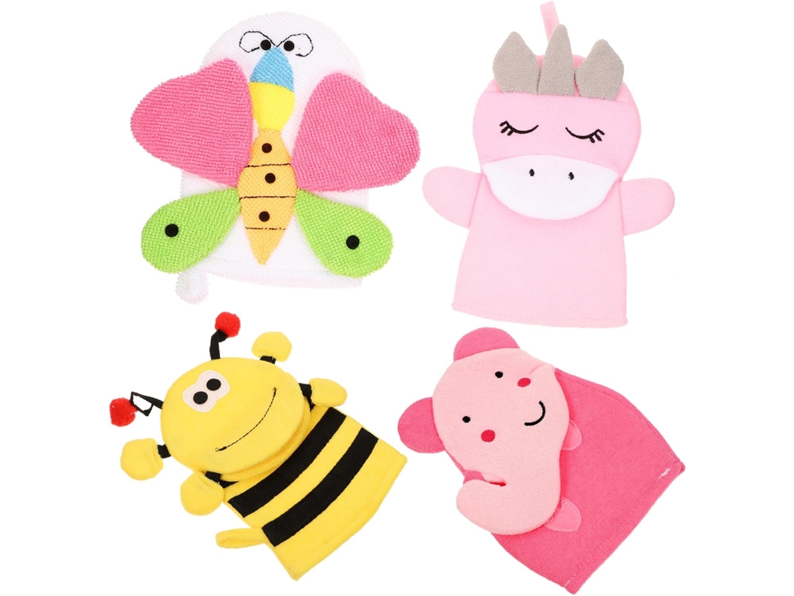 Conjunto De 4 Luvas De Banho De Algodão Composto Para Meninos E Meninas