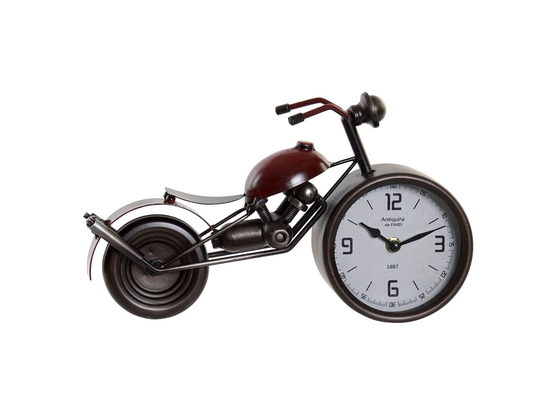 Relógio de Mesa Home Esprit Metal Vermelho Vidro Madeira MDF Vintage Motocicleta 32,5 x 10 x 18 cm