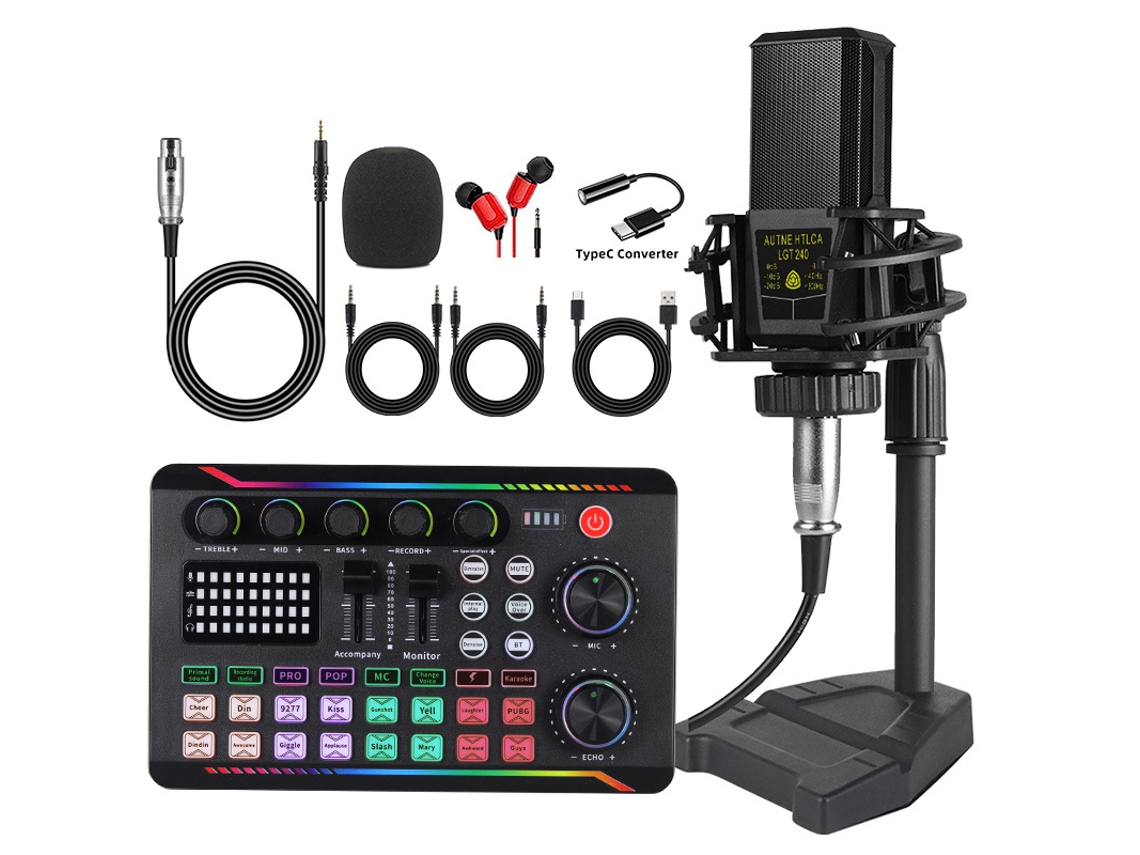 Kit De Microfone Eifson F998max Com Misturador, Microfone Condensador E Auscultadores - Preto