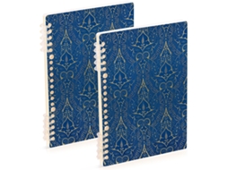 Conjunto de 2 Cadernos Espiral A5, Estampa Vintage Azul e Dourada, 21,1 X 14,5 Cm, Capa Dura, 60 Folhas Pautad