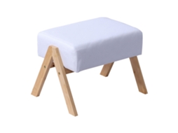 Pufe Com Tecido Estofado E Pés De Bambu Natural, Apoio Para Os Pés