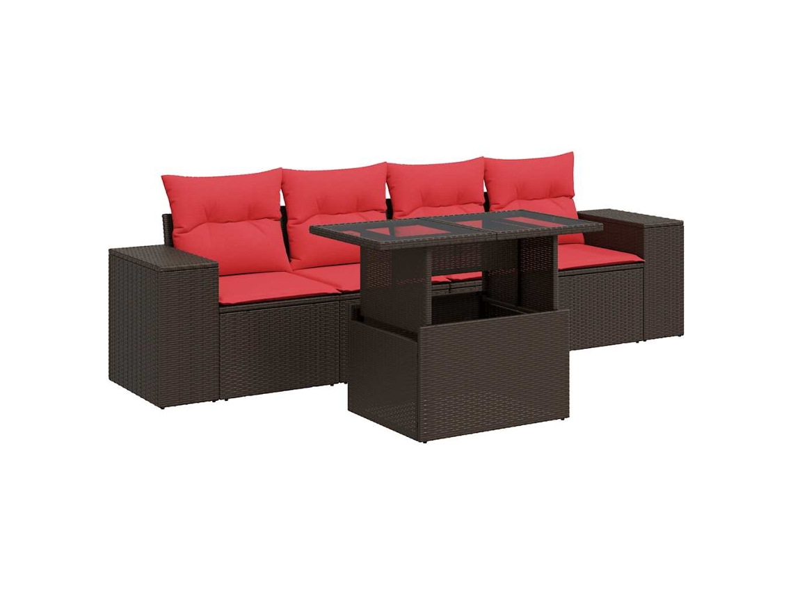 Conjunto de 5 Sofás Jardim com Almofadões Vime Pe/acácia Castanho MAISON EXCLUSIVE