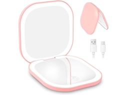 Espelho de Bolso Led Dobrável, Ampliação 1x/3x, Brilho Ajustável, Dois Lados Rosa ZYBLSSBB