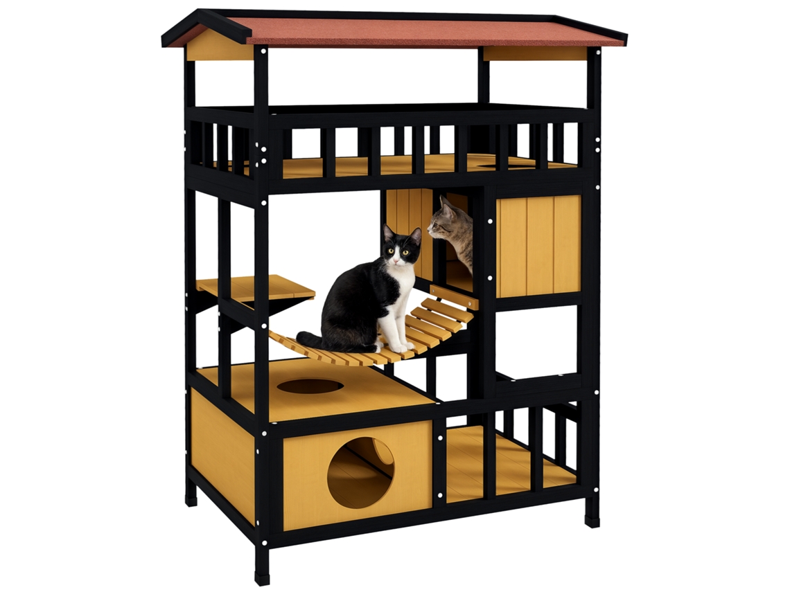 Casinha para Gato Madeira (com Plataformas, Ponte Suspensa, Cavernas, Até 2 Gatos)