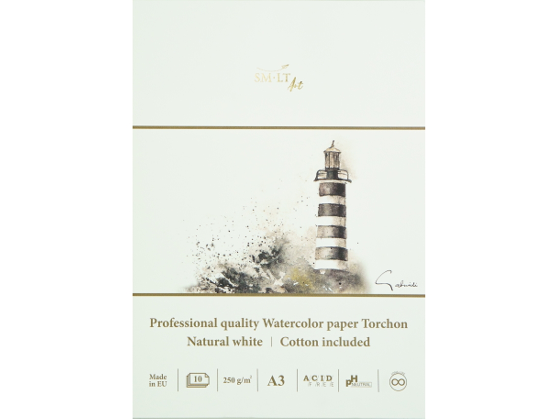Bloco De Papel Aquarela Smlt Profissional A3 250g Com 10 Folhas De Aquarela