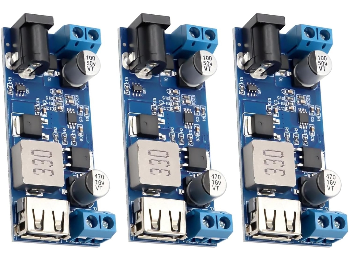 Conversor DC-DC Buck 24V-5V, conversor de energia step-down de 24V/12V para 5V 5A com porta USB.