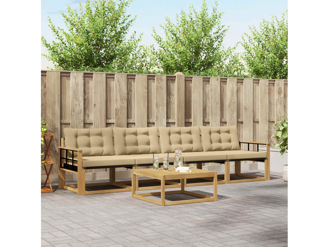 Vidaxl Conjunto De Sofás Para Exterior 5 Unid. Branco E Bege