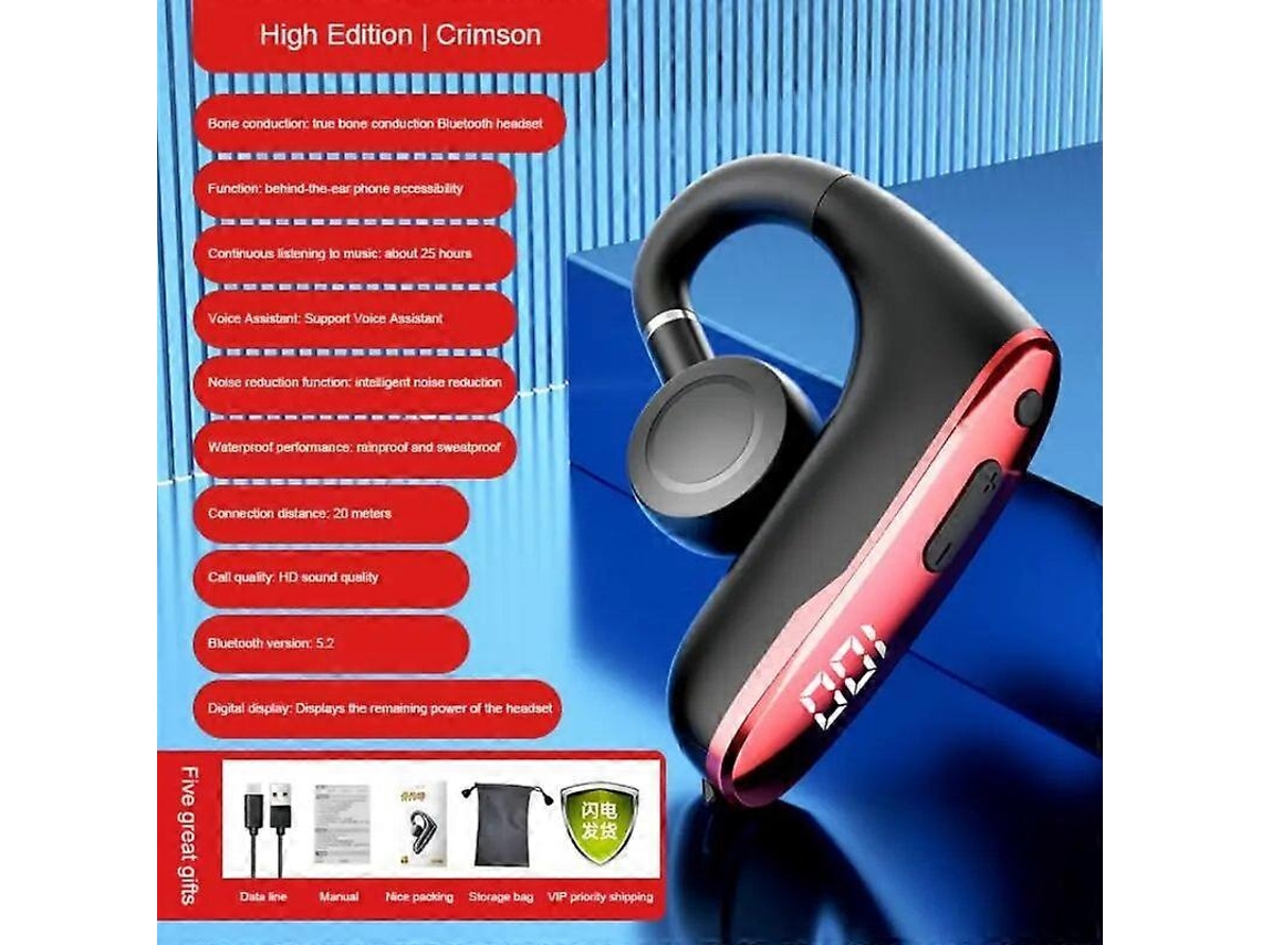 Fones De Ouvido De Condução Óssea Com Gancho Para Orelha, À Prova Dágua, W8, Redução De Ruído, Visor Digital, Compatível. Ly Ebike