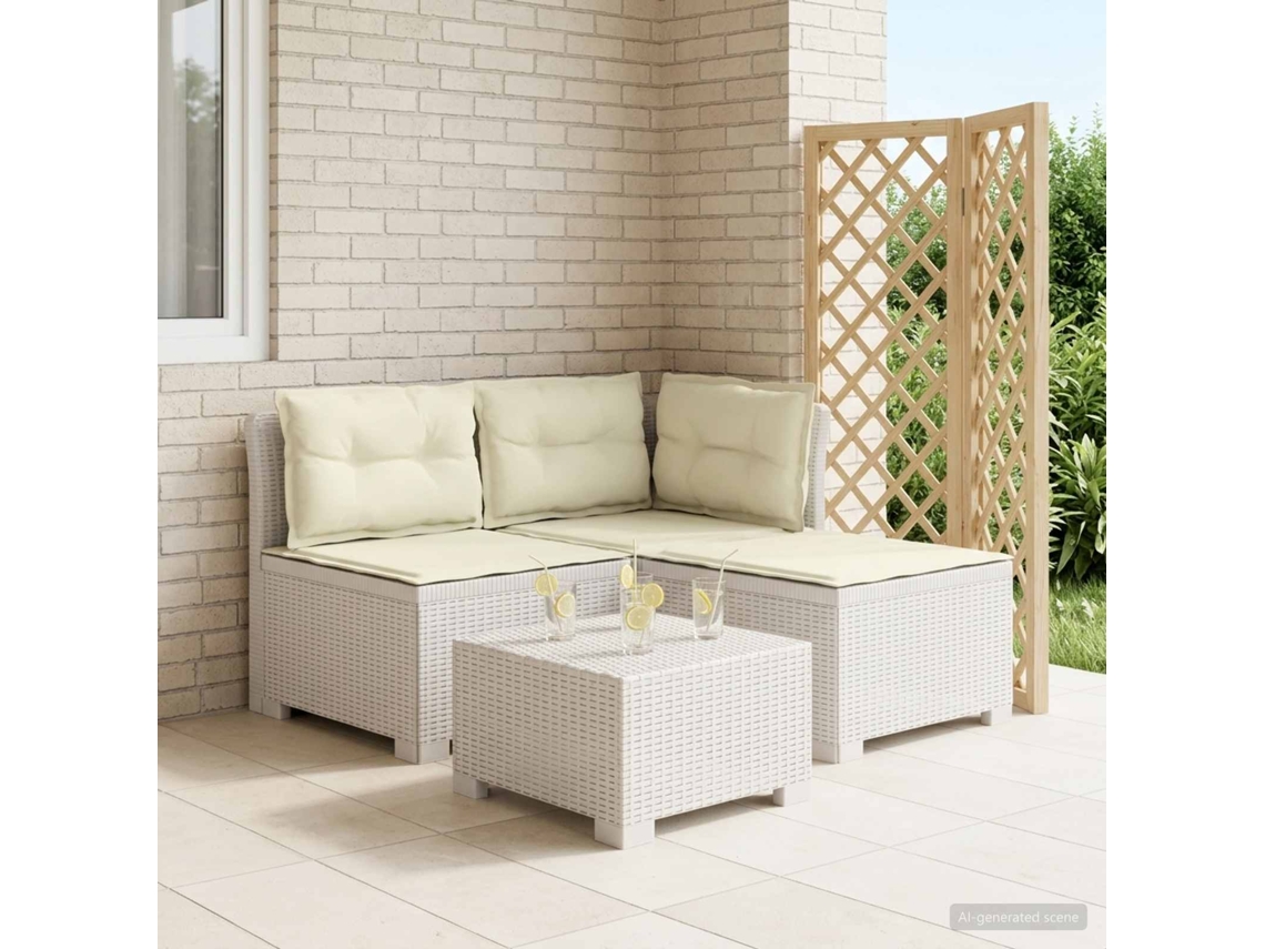 Vidaxl Sofá De Jardim 3 Lugares Com Almofadas Visual Rattan Pp Branco