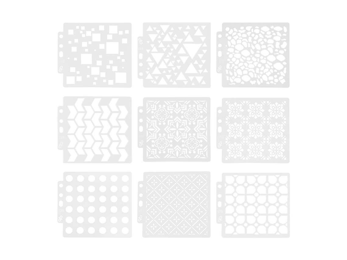 9 Plantillas de Desenho Diy Reutilizáveis para Cadernos, Diários e Projetos de Arte com Plantillas Geométricas