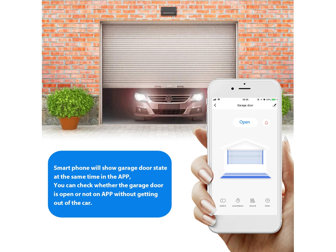 Laxiscreed Abridor De Porta De Garagem Wi-fi Controlável Por App Com Temporizador Inteligente