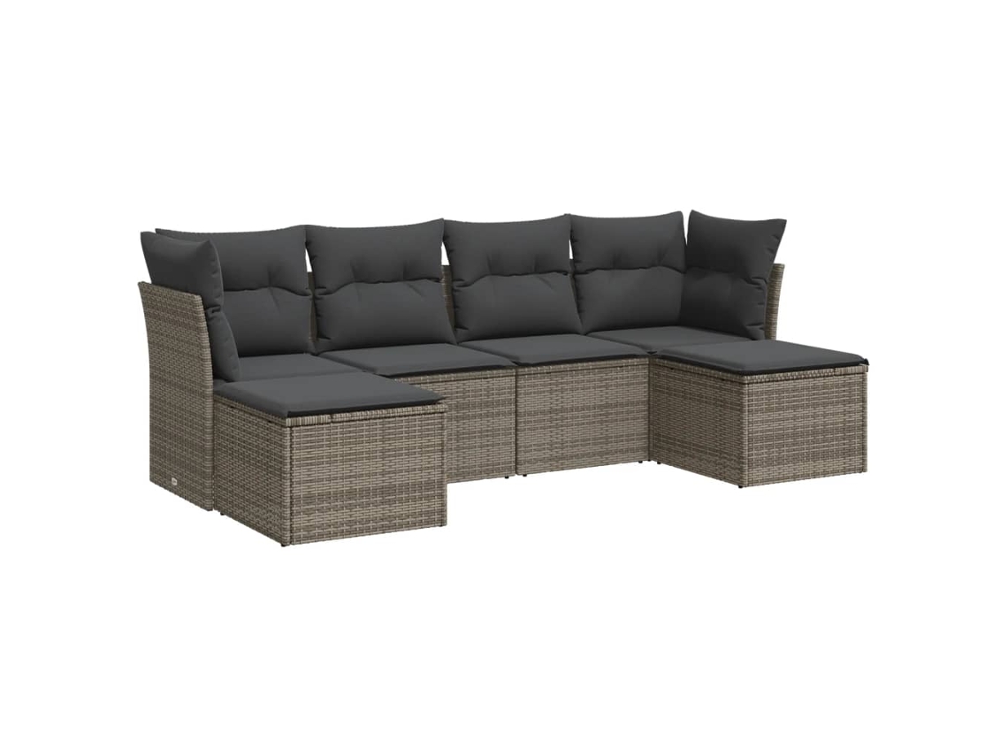Conjunto de 6 Sofás de Jardim com Almofadões Vime Cinzento MAISON EXCLUSIVE (80x200 cm)