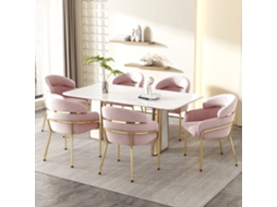 Cadeira de Jantar Individual 6 Unidades Luxo Leve 4 Veludo Pernas Metal Rosa MOBRIO
